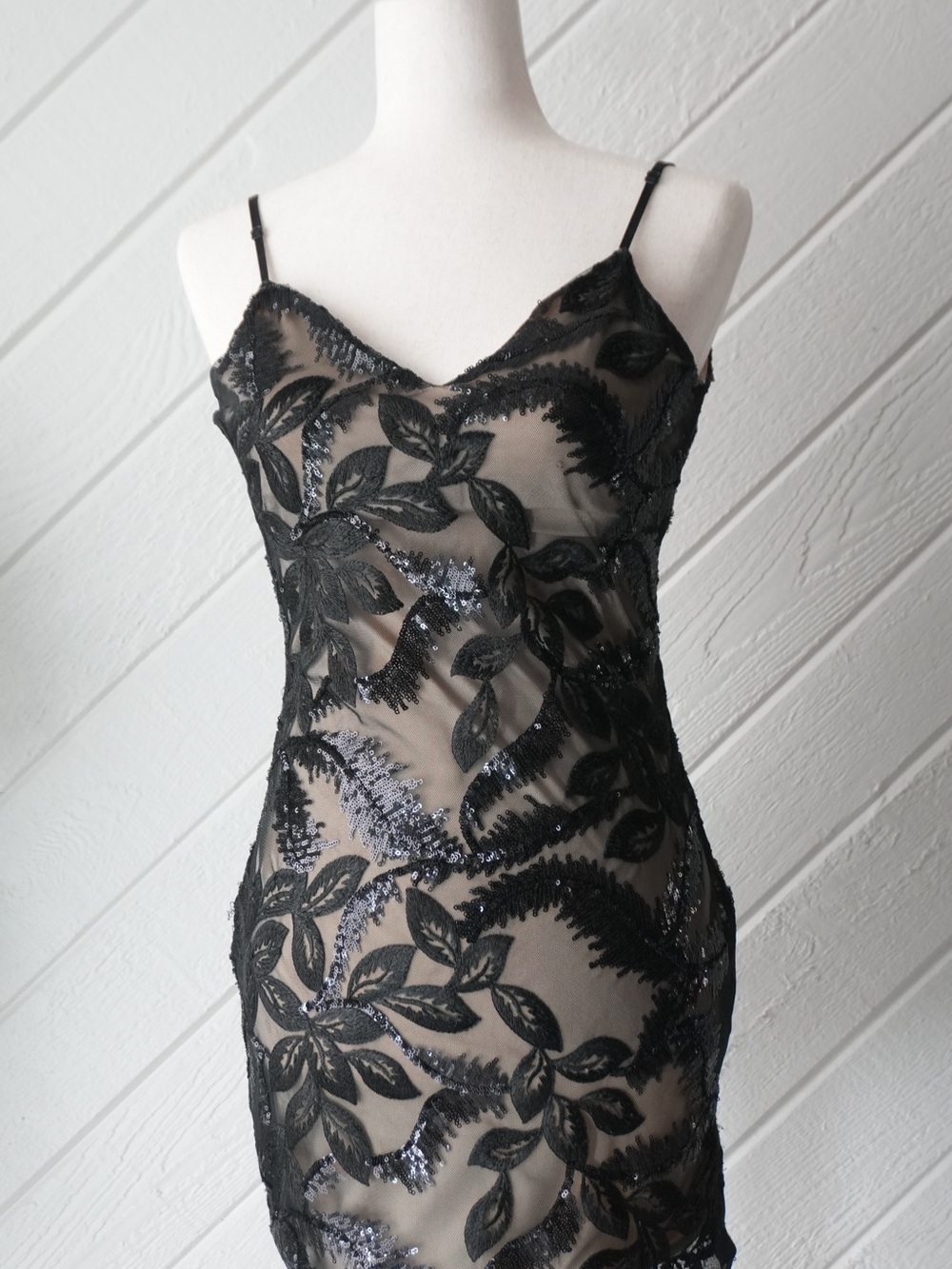 Black mesh sequin floral mini dress